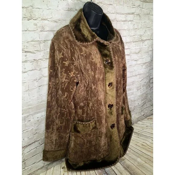 vtg‎ Milly jeans faux suede embellished sherpa coat L - Picture 4 of 13